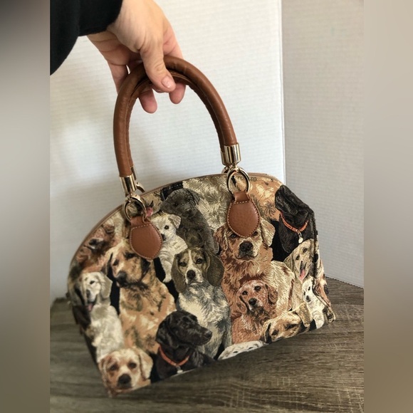 Dog Print Tapestry Bag with Brown Accents - Picture 3 of 11